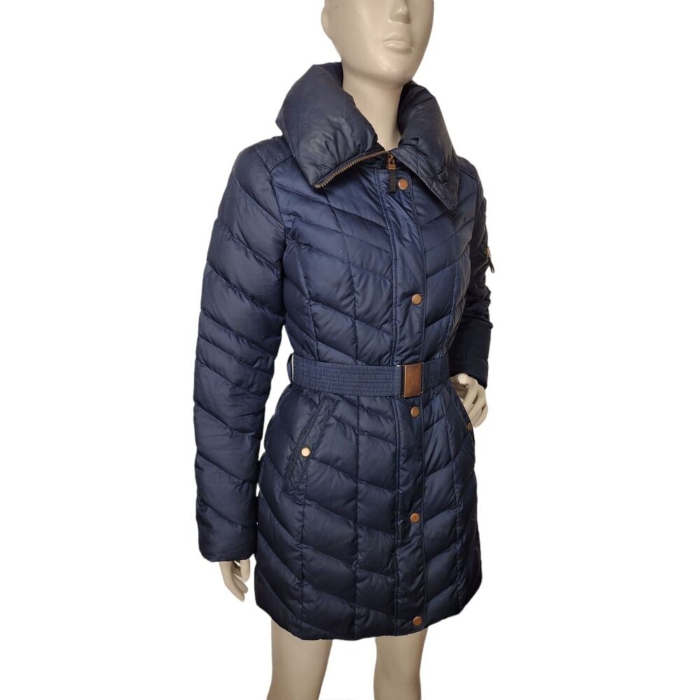 MARC New York Navy Blue Quilted Down Waterfowl Feather Filled Belted Puffer Coat